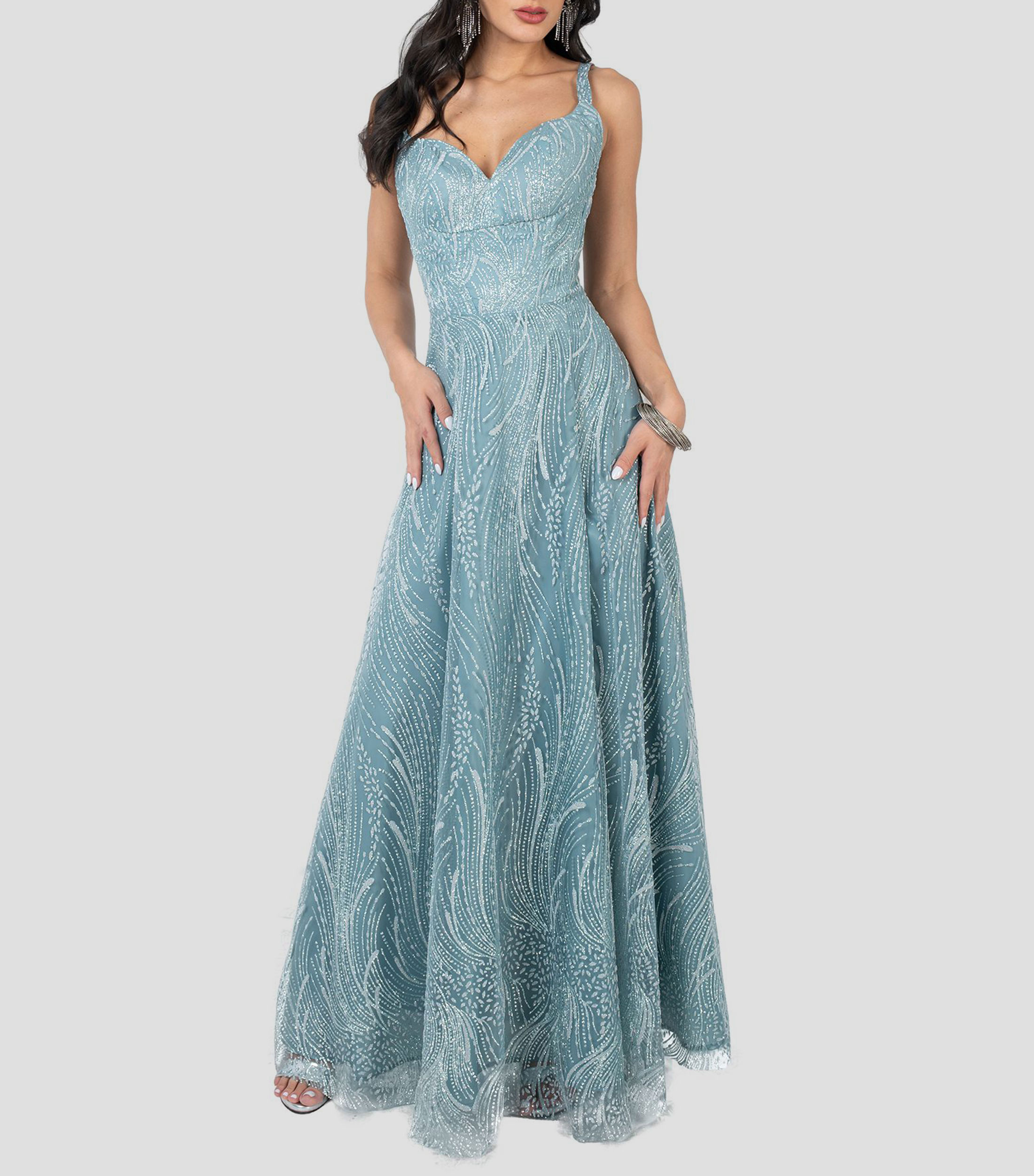 Vestido de fiesta largo estampado Mujer